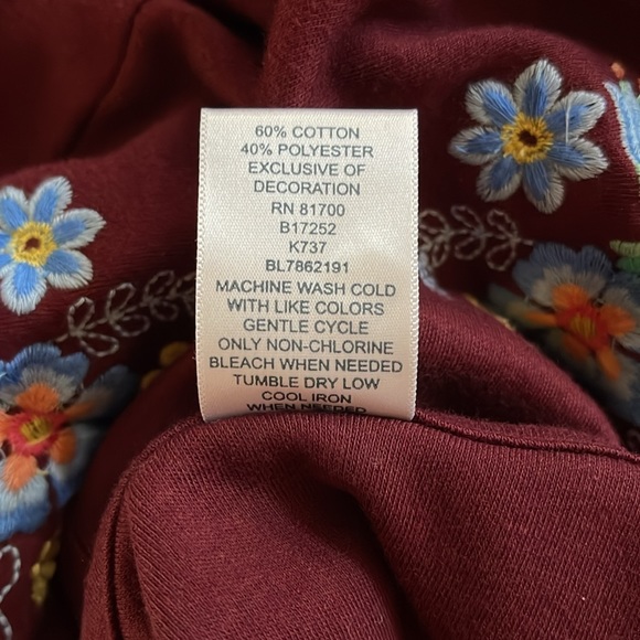 BLAIR Vintage Maroon Red Embroidered Maxi Dress Womens Size XL Long Sleeve Fall - Picture 9 of 9